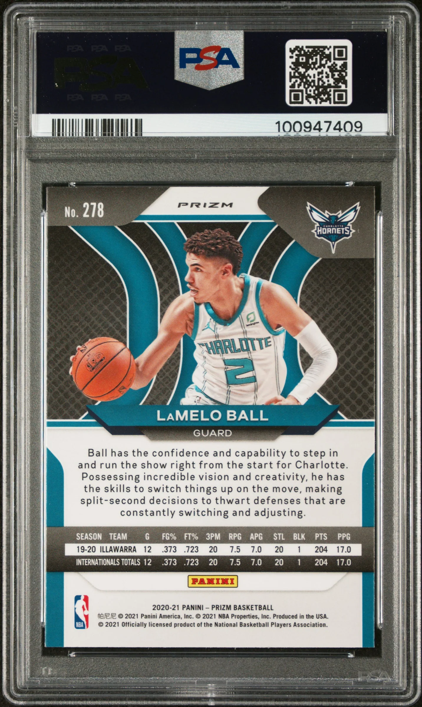 2020 Panini Prizm Red White and Blue Prizm Lamelo Ball #278 PSA 9 - Image 2