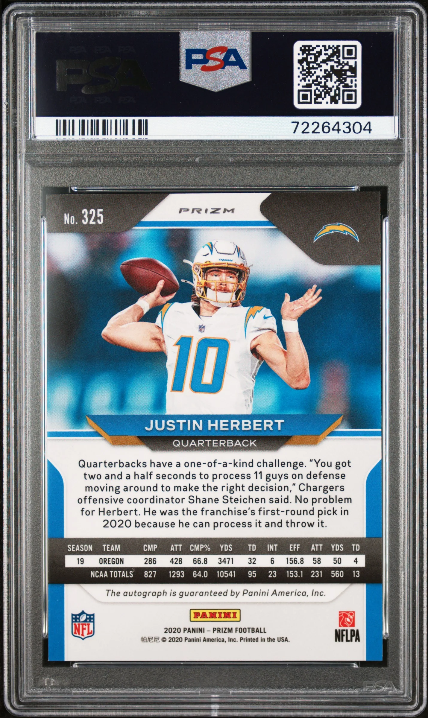 2020 Panini Prizm Rookie Autograph Justin Herbert #325 PSA 10 - Image 2