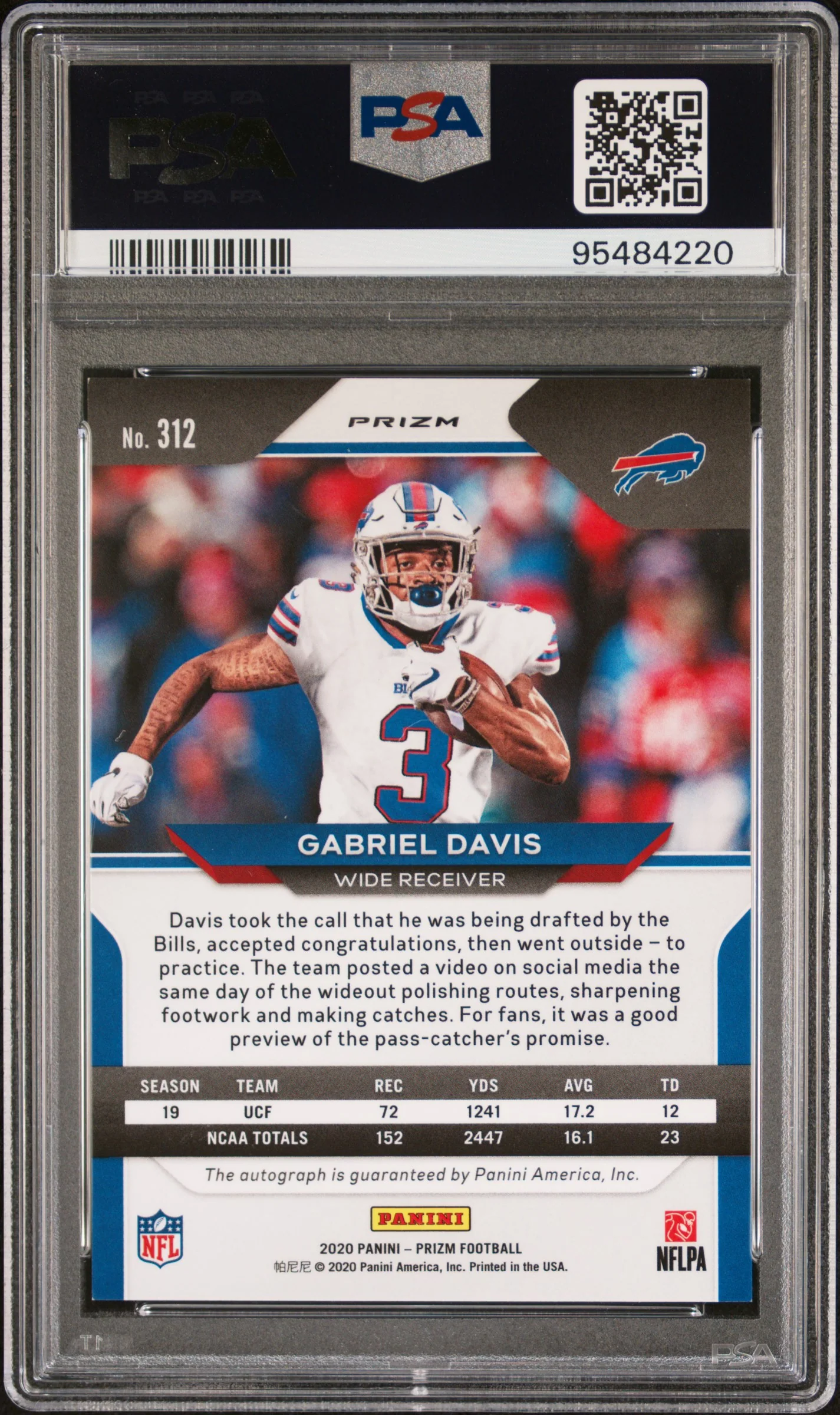 2020 Panini Prizm Rookie Autographs Neon Green Pulsar Prizm Gabriel Davis #312 PSA 10 - Image 2
