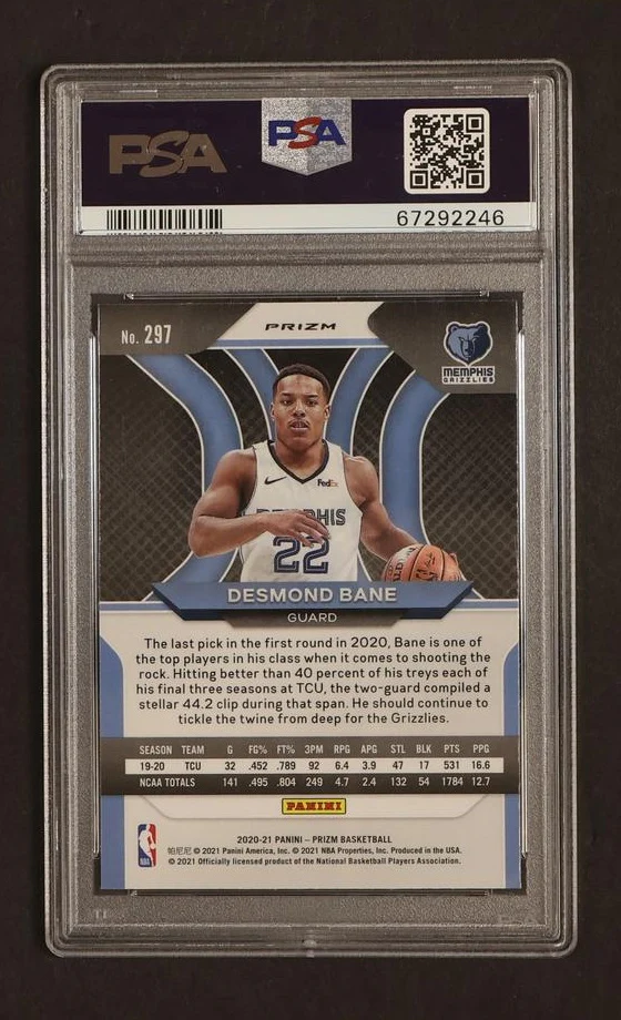 2020 Panini Prizm Silver Prizm Desmond Bane #297 PSA 9 - Image 2