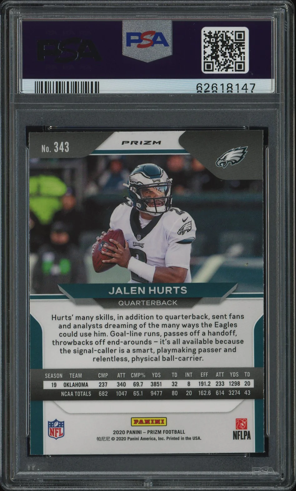 2020 Panini Prizm Silver Prizm Jalen Hurts #343 PSA 10 - Image 2