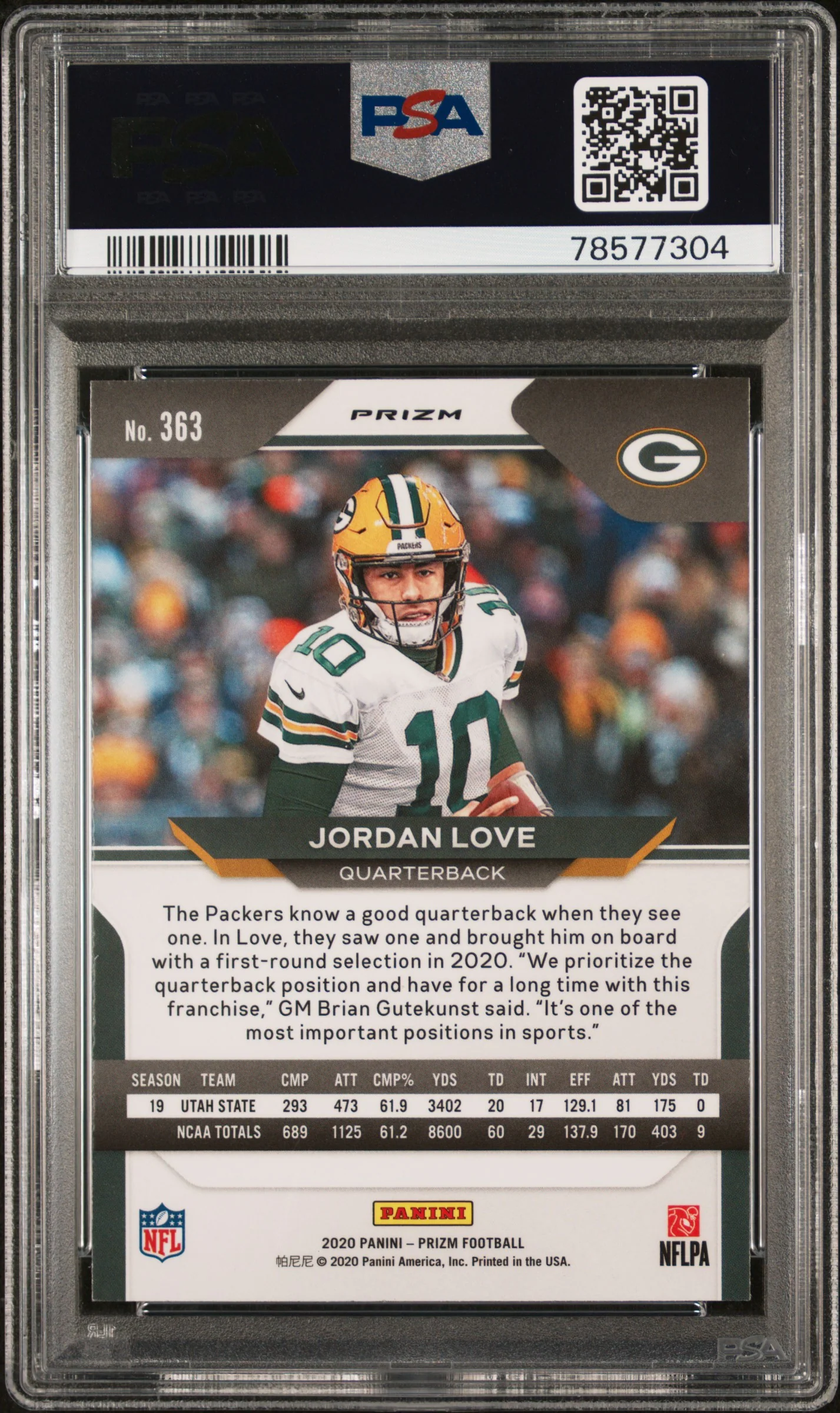 2020 Panini Prizm Silver Prizm Jordan Love #363 PSA 10 - Image 2