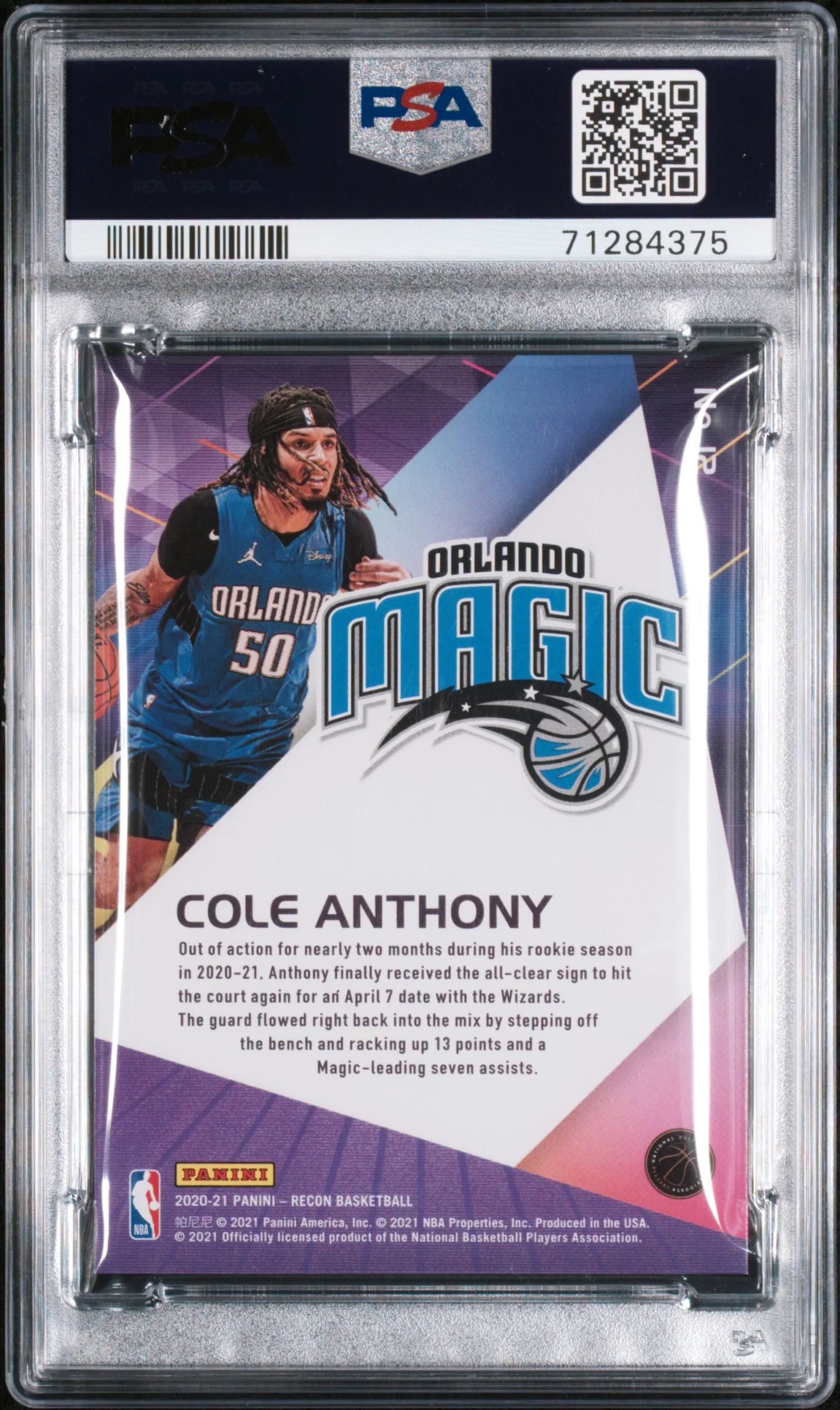 2020 Panini Recon Holo Green Cole Anthony #12 /5 PSA 8 - Image 2