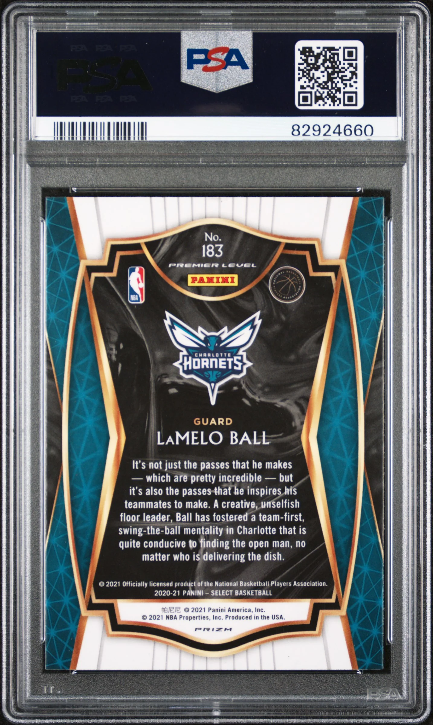 2020 Panini Select Silver Prizm LaMelo Ball #183 RC PSA 10 - Image 2