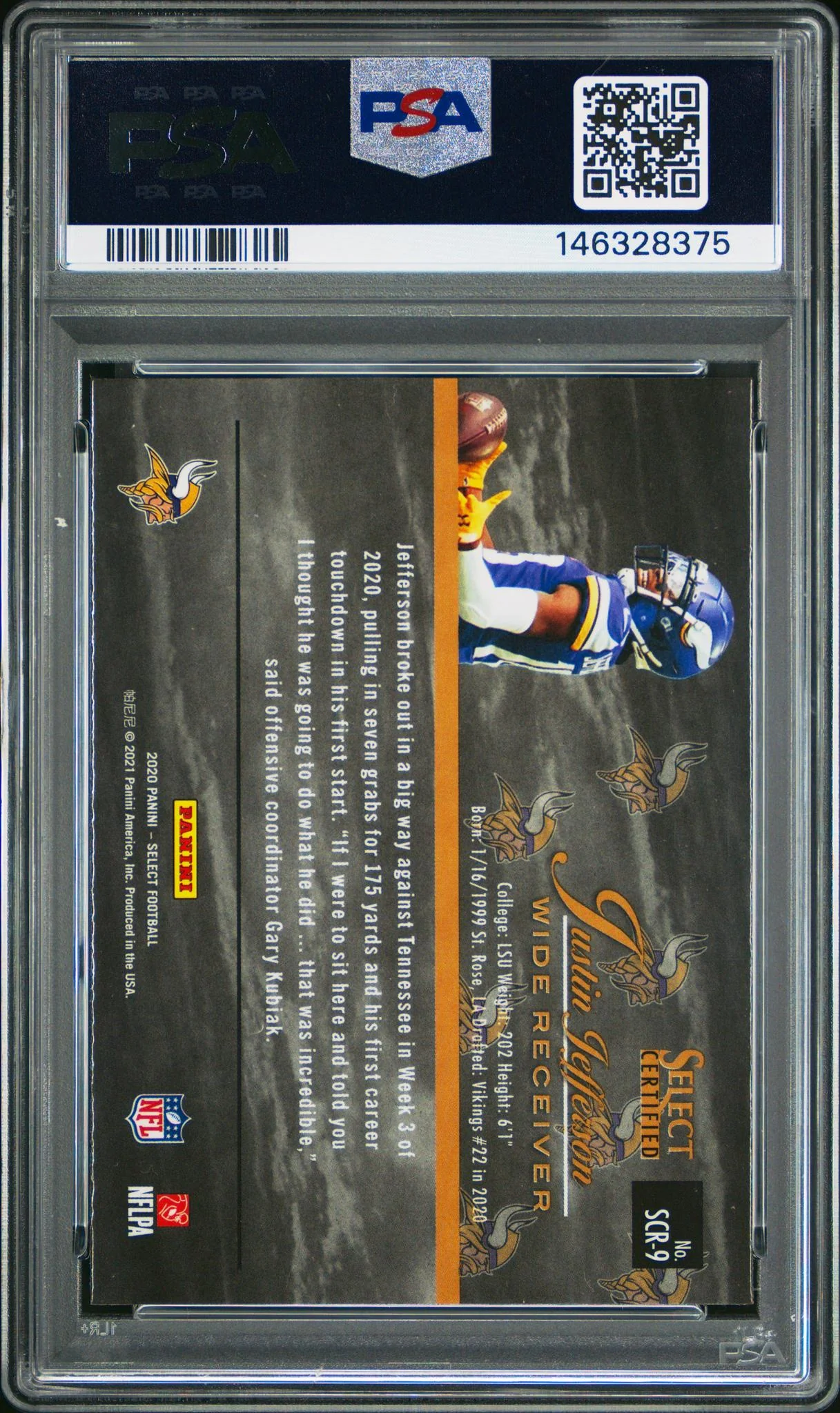 2020 Panini Select Certified Rookie Justin Jefferson #9 PSA 9 - Image 2