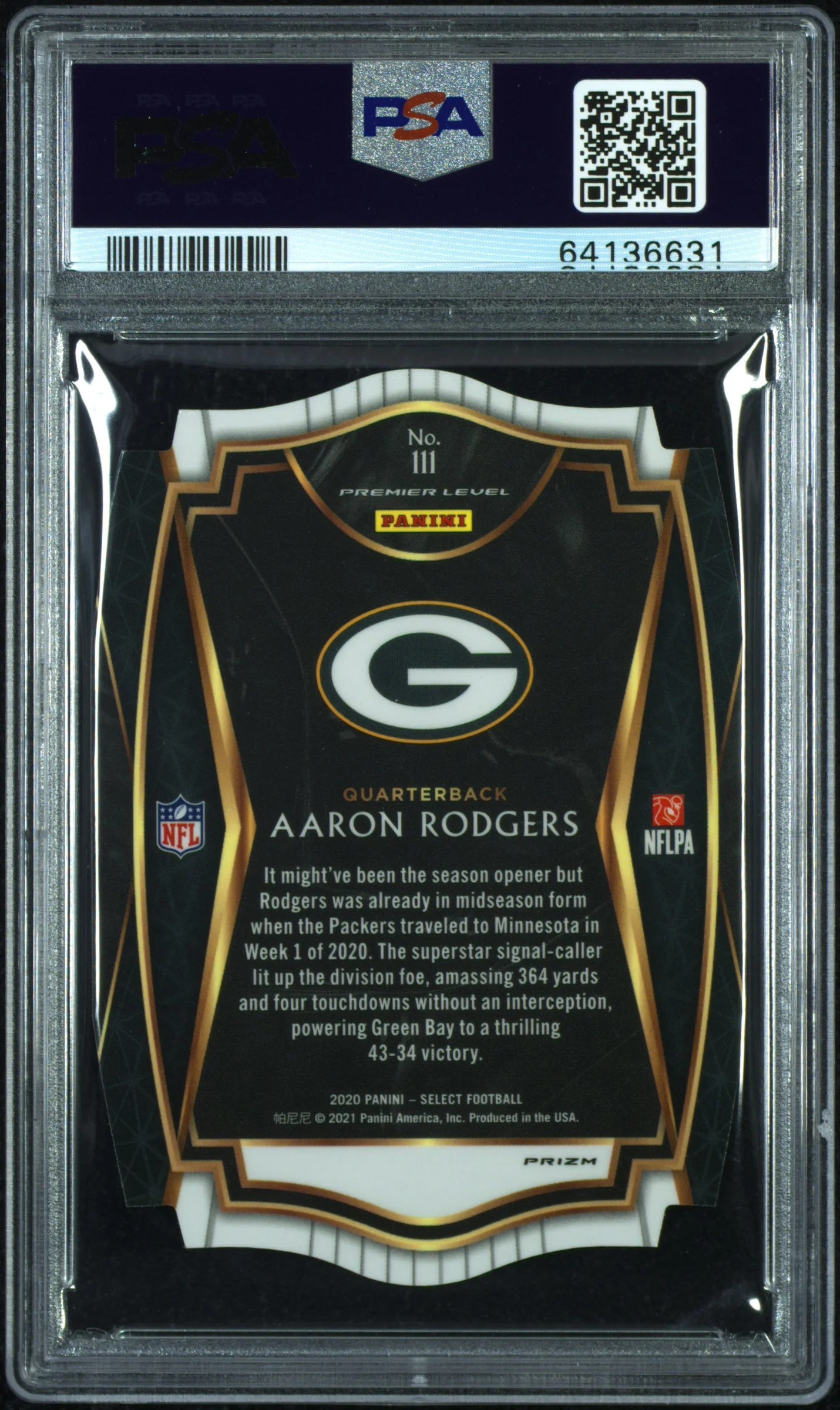 2020 Panini Select Die Cut Maroon Prizm Aaron Rodgers #111 PSA 10 - Image 2