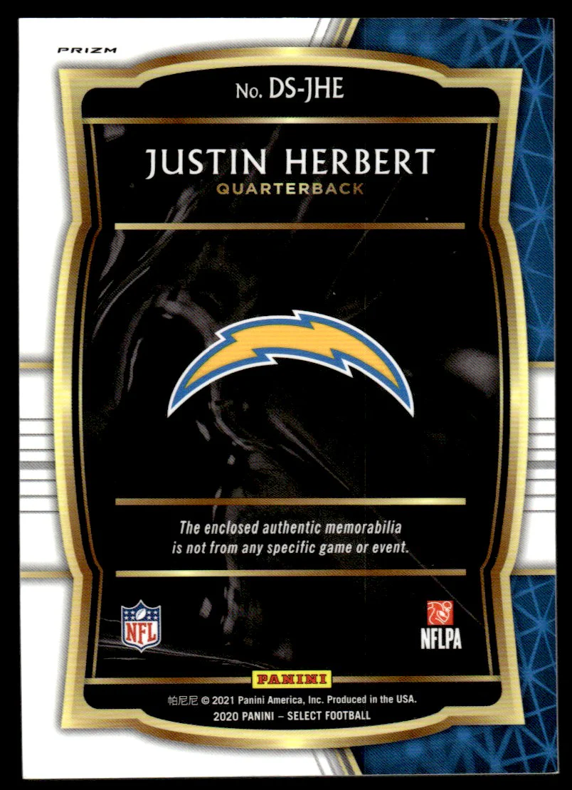 2020 Panini Select Draft Selections Red Prizm Justin Herbert #DS-JHE Patch - Image 2