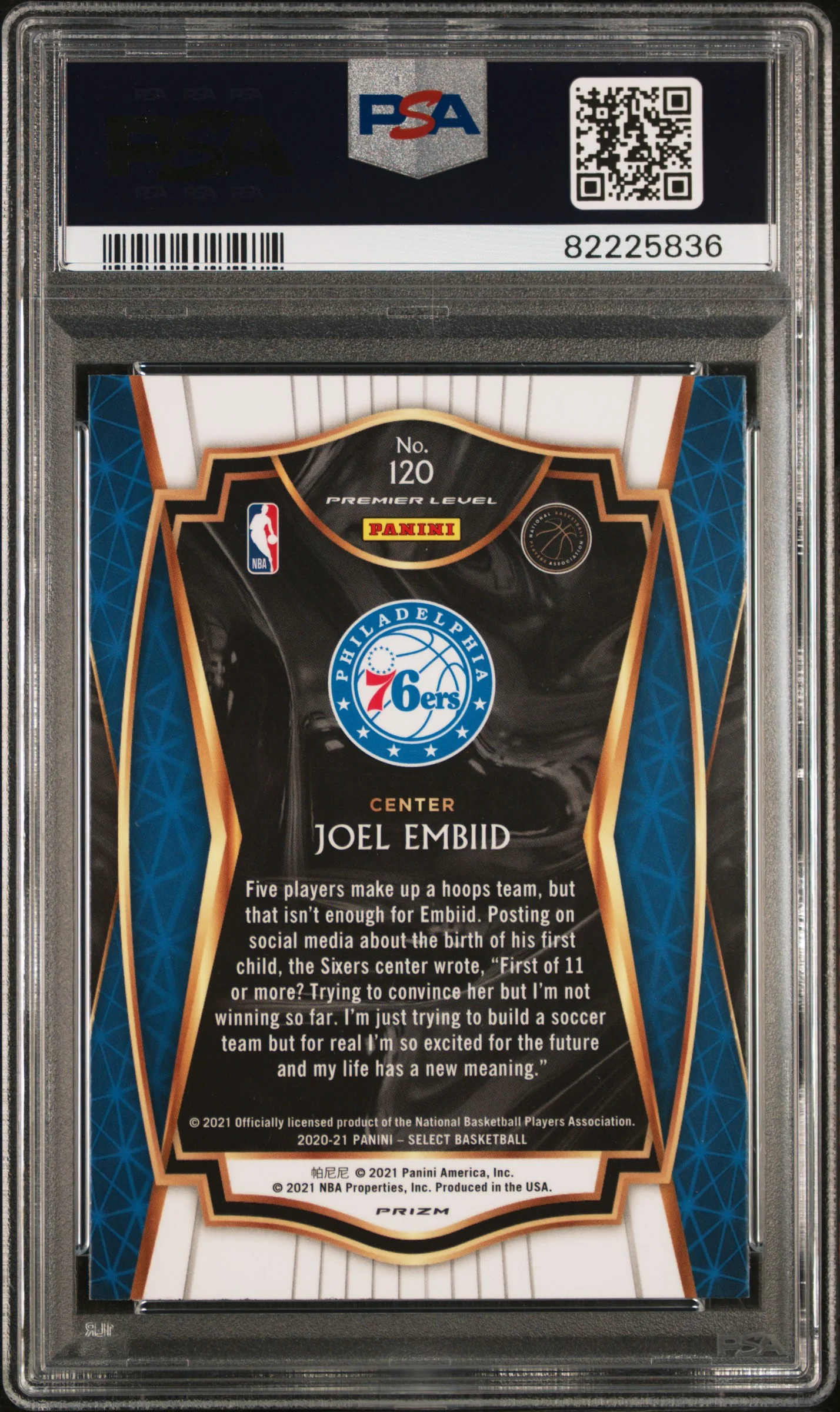 2020 Panini Select Elephant Prizm Joel Embiid #120 PSA 10 - Image 2