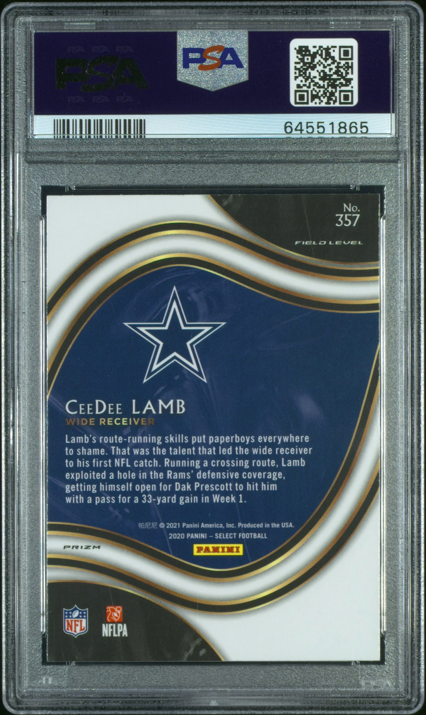 2020 Panini Select Field Level Silver Prizm Ceedee Lamb #357 PSA 9 - Image 2