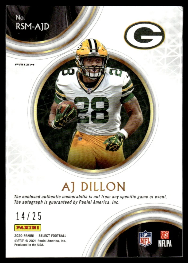 2020 Panini Select Tie-Dye Prizm AJ Dillon #RSM-AJD RC Patch Auto /25 - Image 2