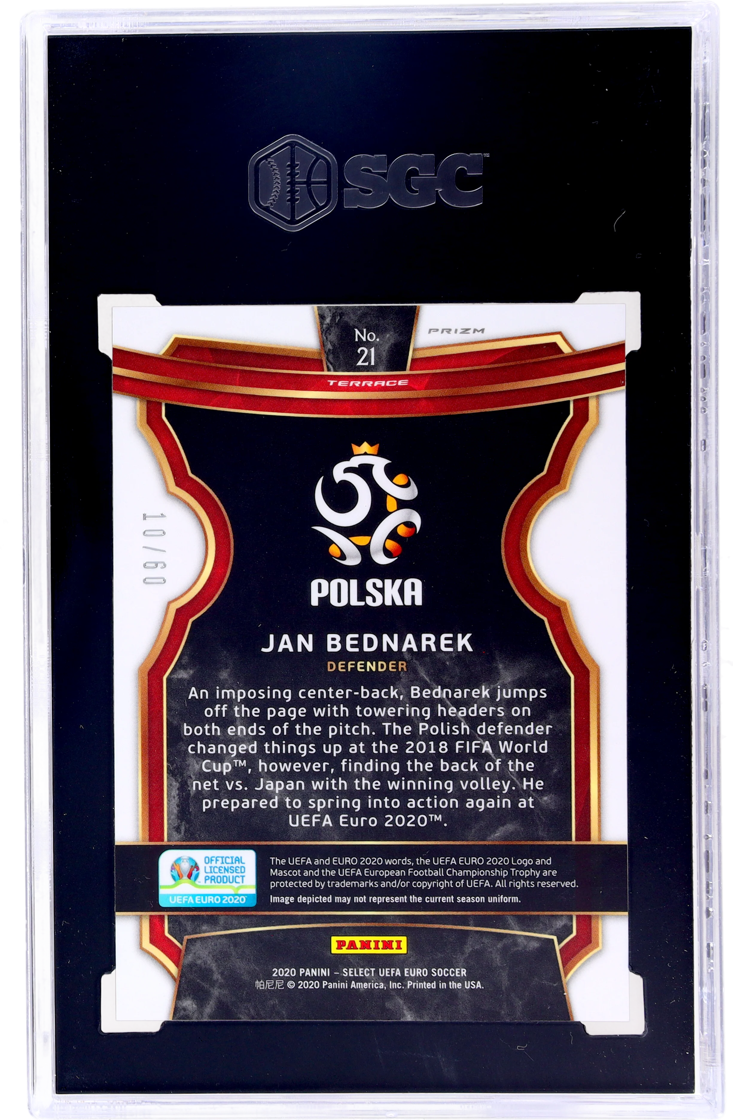 2020 Panini Select UEFA Euro Camo Prizm Jan Bednarek #21 RC /60 SGC 9.5 - Image 2
