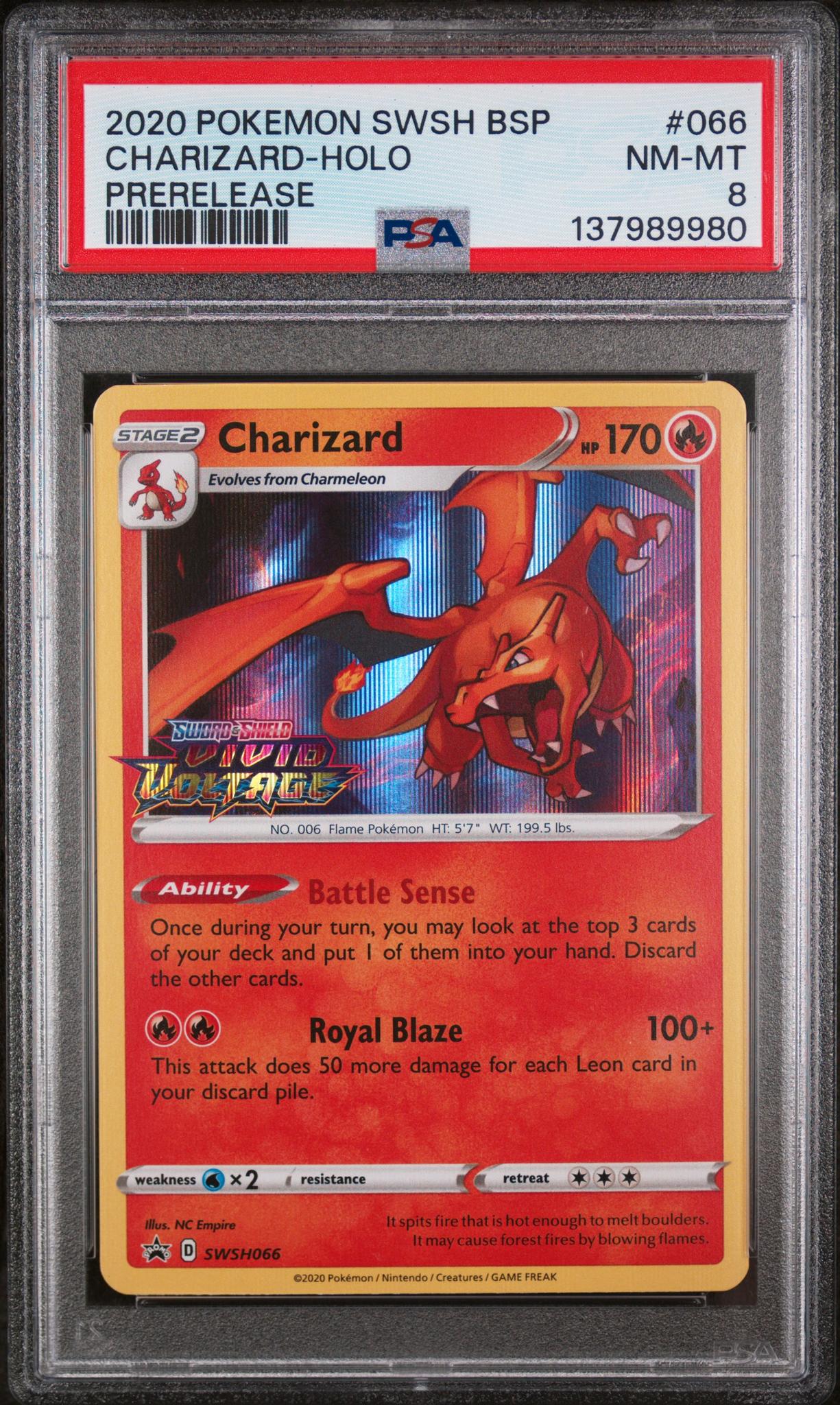2020 Pokemon Sword and Shield Black Star Promo Holo Prerelease Charizard #SWSH066 PSA 8