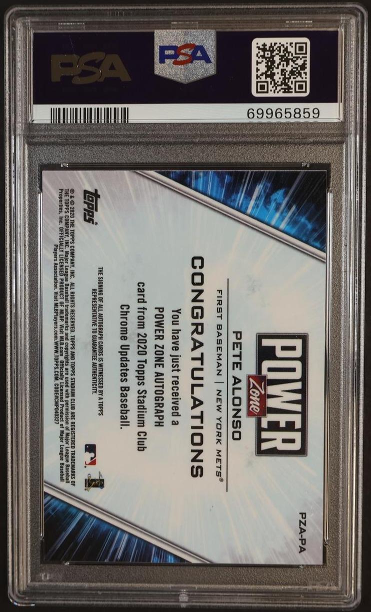 2020 Stadium Club Chrome Power Zone Autographs Red Refractor Pete Alonso #PZAPA PSA 10 - Image 2