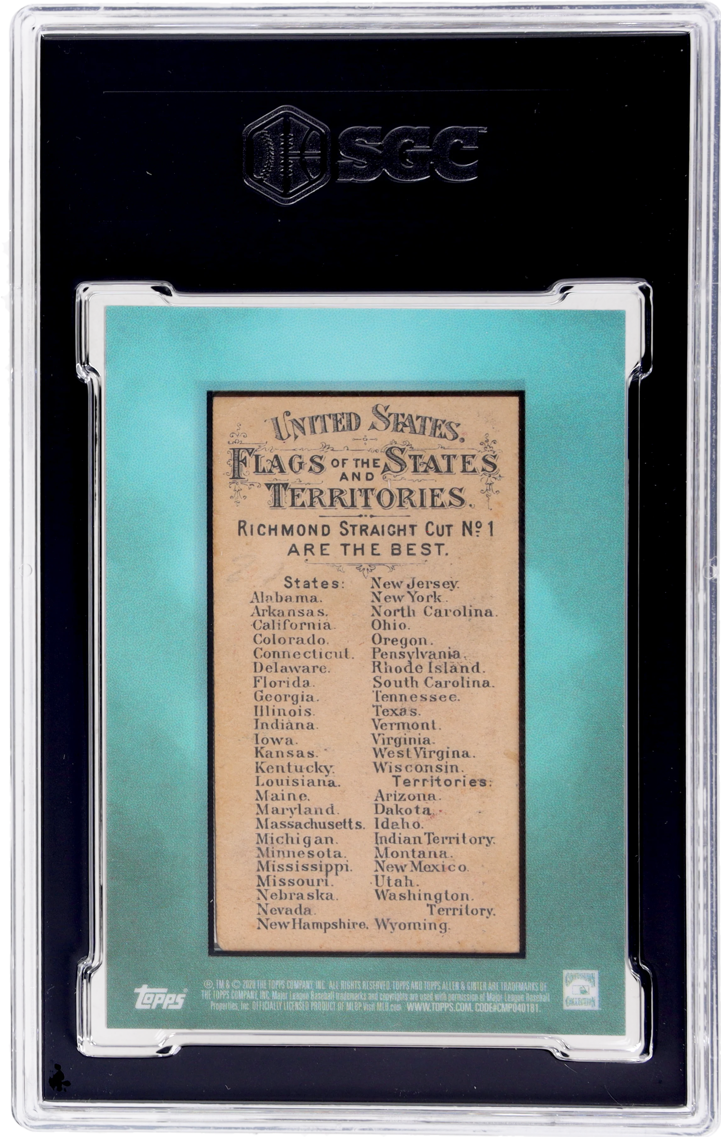 2020 Topps Allen & Ginter Framed Originals Ohio 1/1 SGC 7 - Image 2