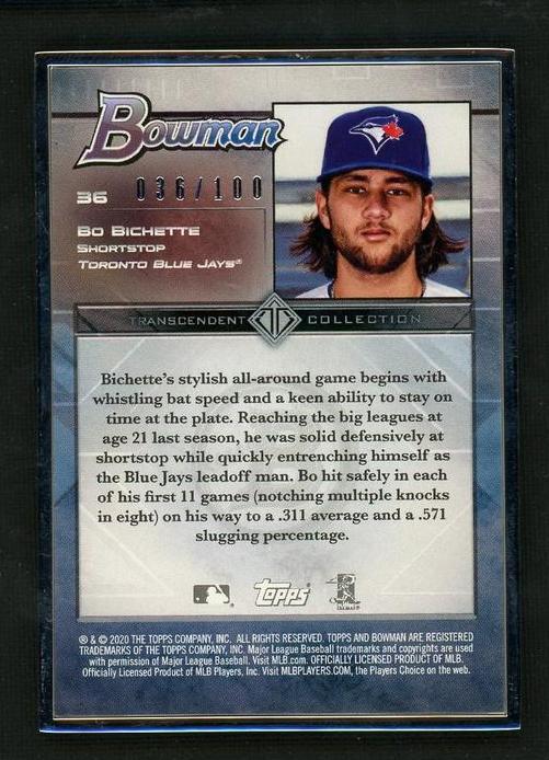 2020 Bowman Bo Bichette Transcendent Collection Rookie /100 - Image 2