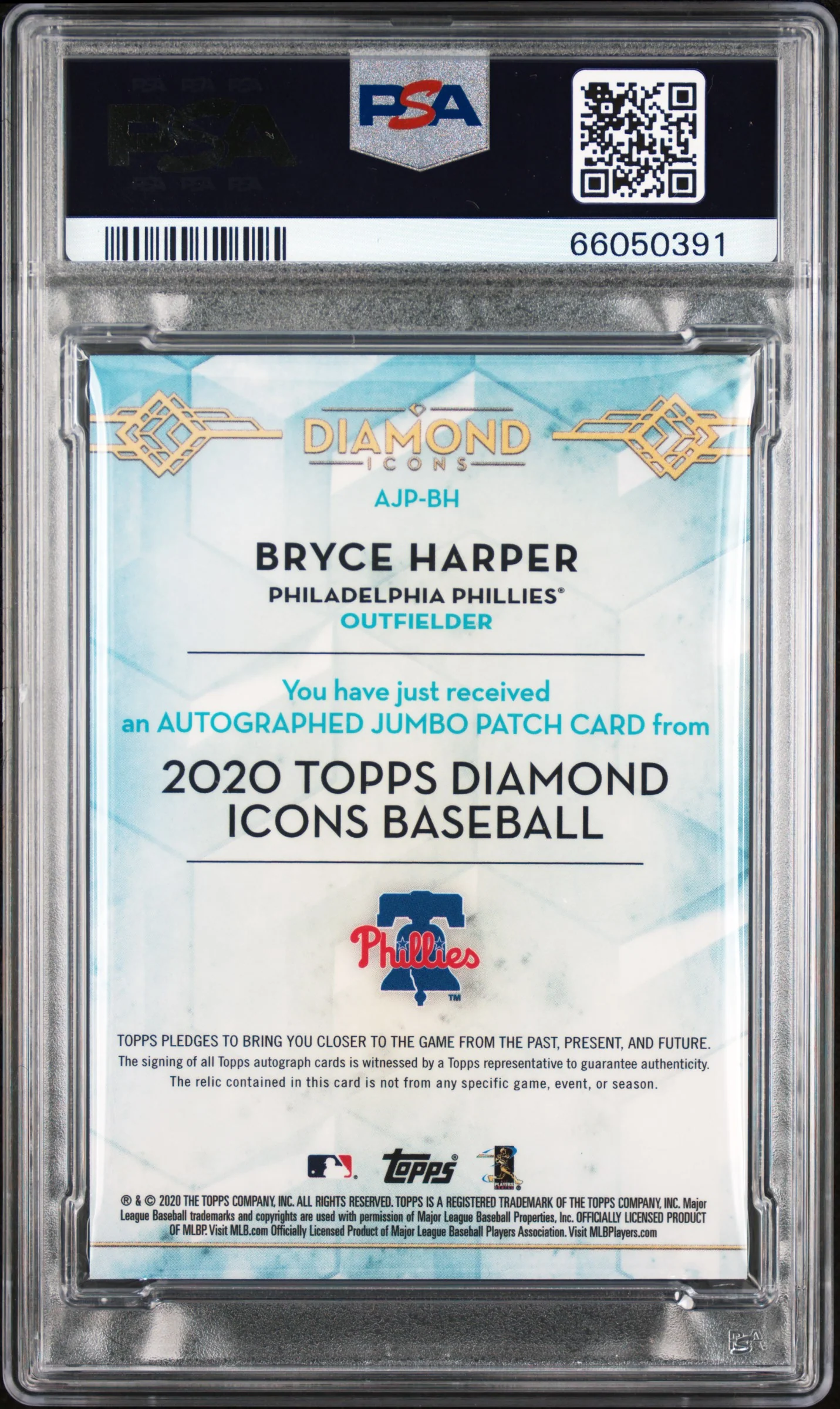 2020 Topps Diamond Icons Autographed Jumbo Patches Red Bryce Harper #AJPBH /5 PSA 10 - Image 2