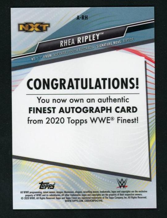 2020 Topps Finest A-RR Rhea Ripley Finest Autograph Rookie /50 NXT - Image 2