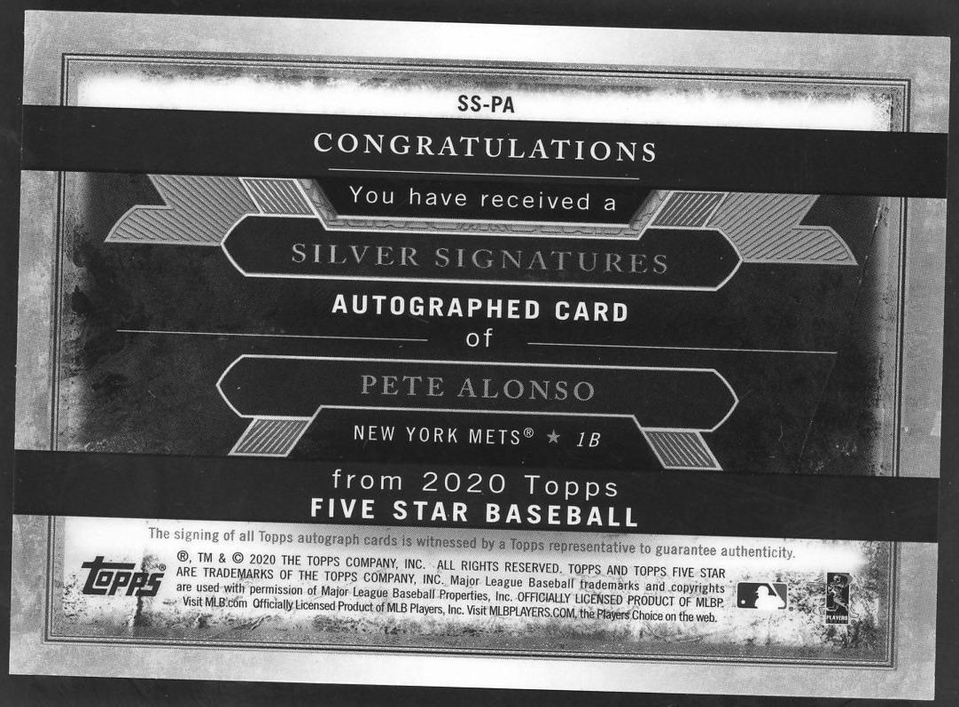 2020 Topps Five Star Pete Alonso Silver Signatures /10 - Image 2