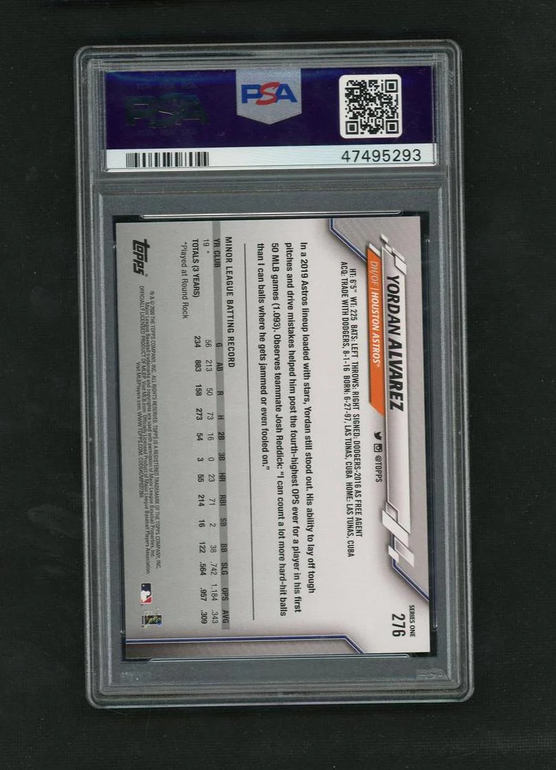 2020 Topps Orange Jersey Yordan Alvarez #276 PSA 10 - Image 2