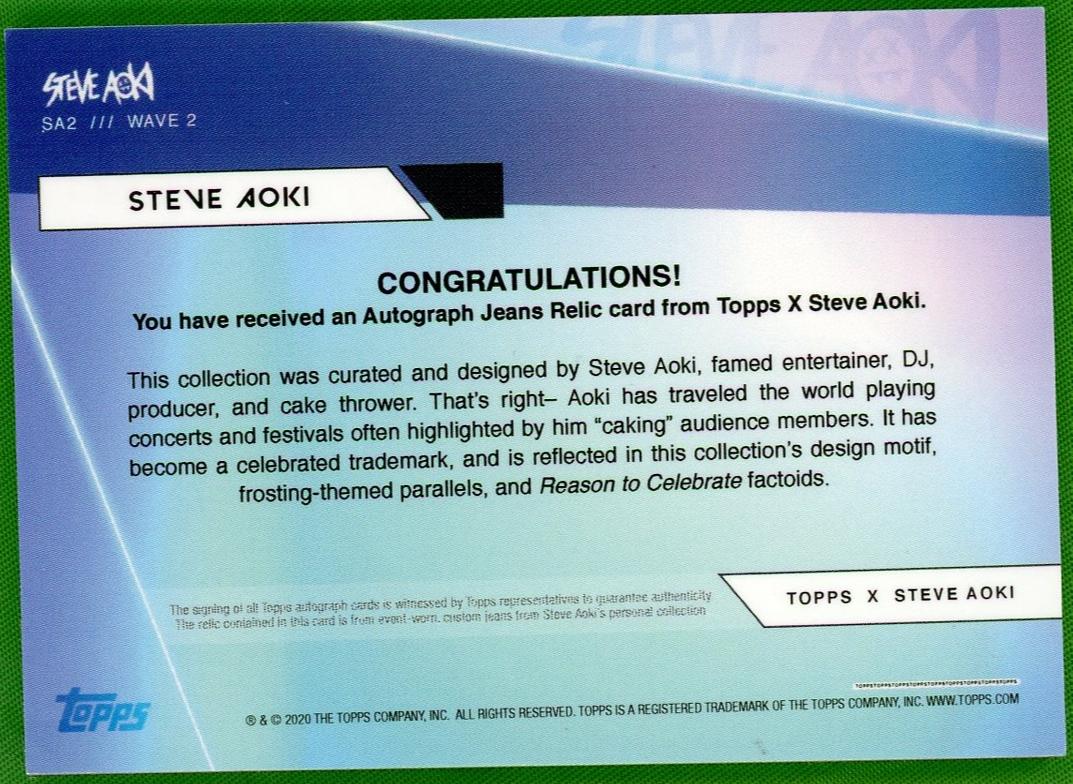 2020 Topps SA2 Steve Aoki Wave 2 /77 VG Auto - Image 2