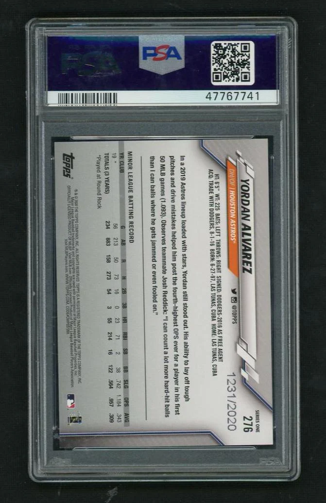 2020 Topps Series 1 Gold Yordan Alvarez #276 RC /2020 PSA 9 - Image 2