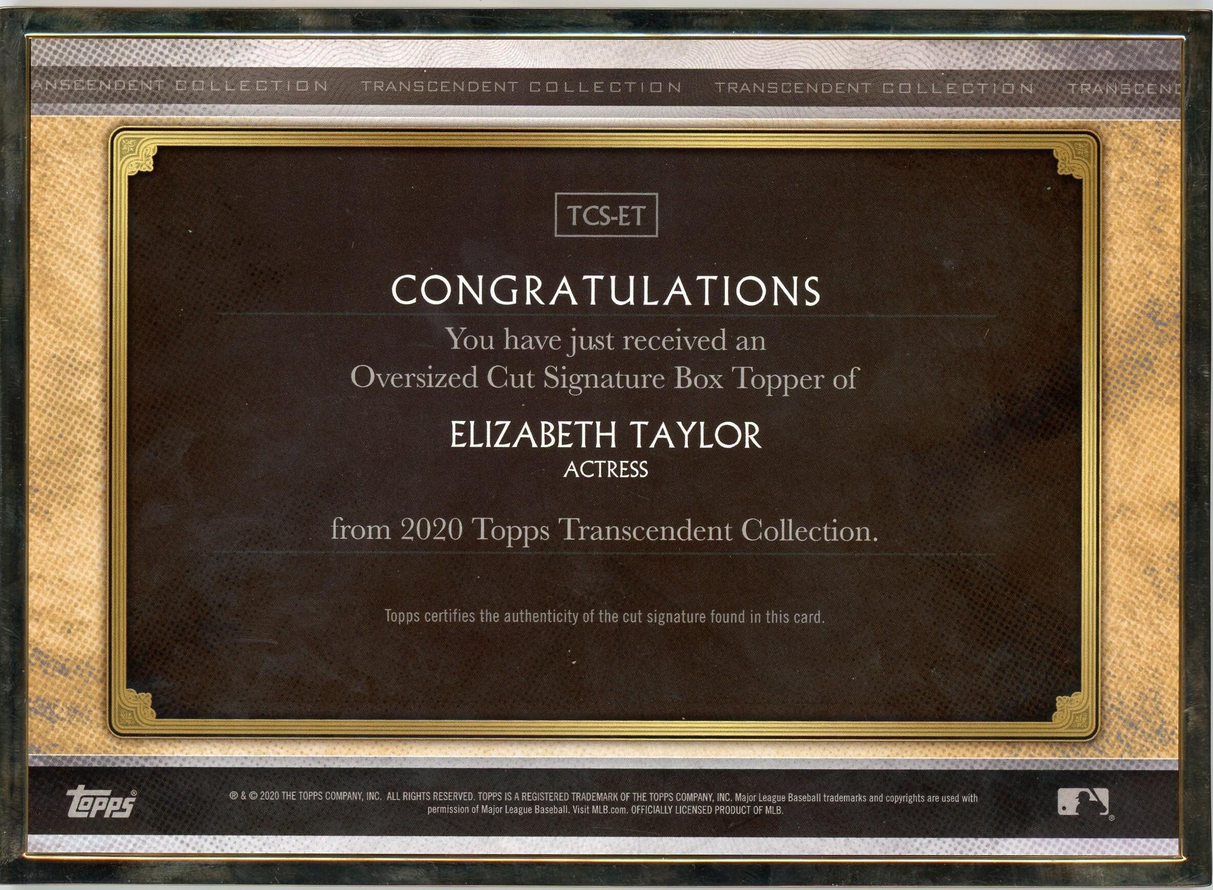 2020 Topps Transcendent Collection TCS-ET Elizabeth Taylor Transcendent Collection Auto - Image 2