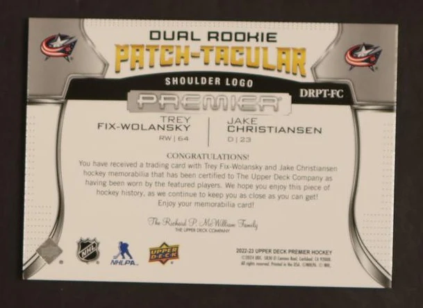 2020 Upper Deck Wolansky Jake Christiansen Dual RC Tacular /5 patch - Image 2