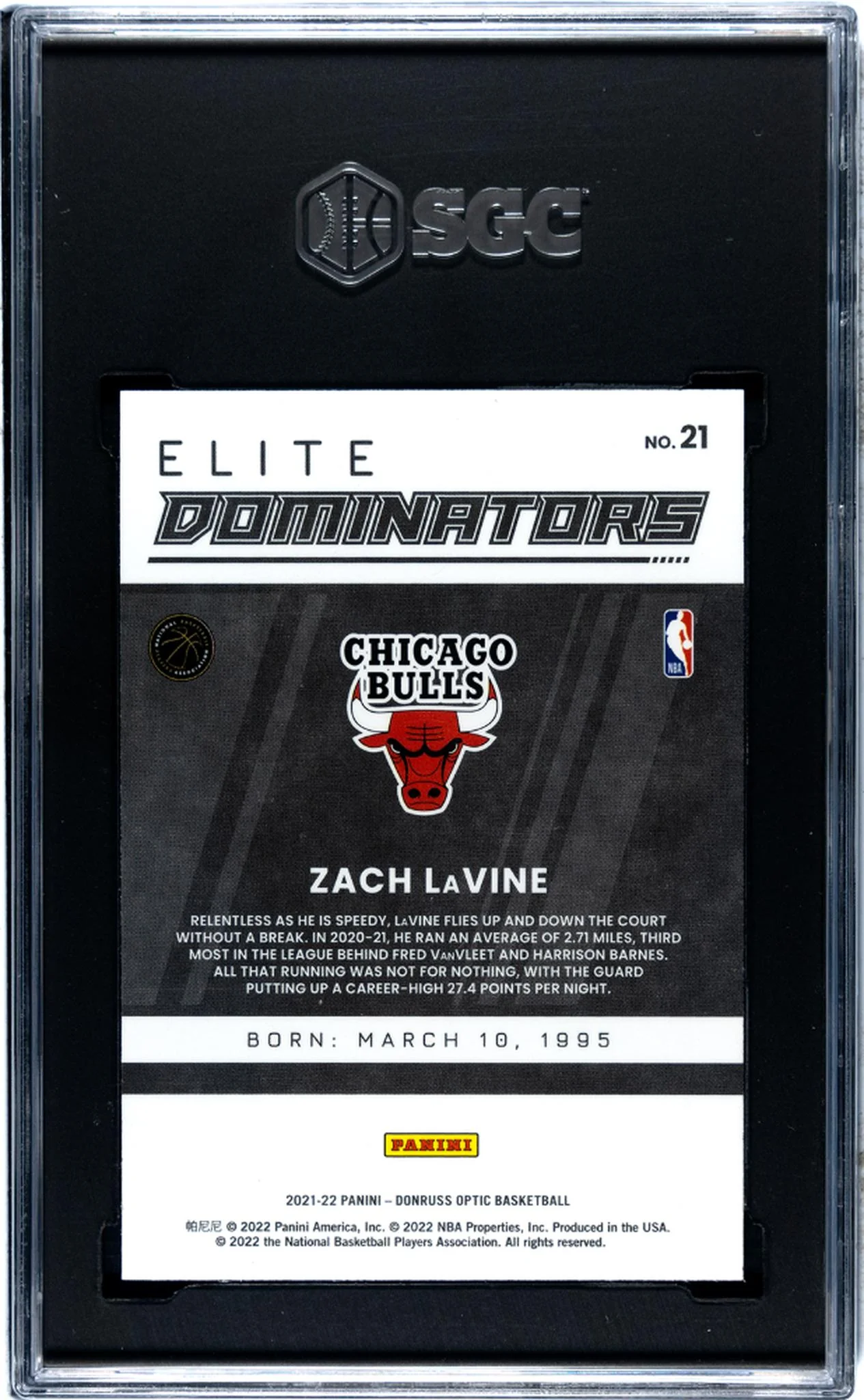 2021-22 Donruss Optic Elite Dominators Zach LaVine #21 SGC 9 - Image 2