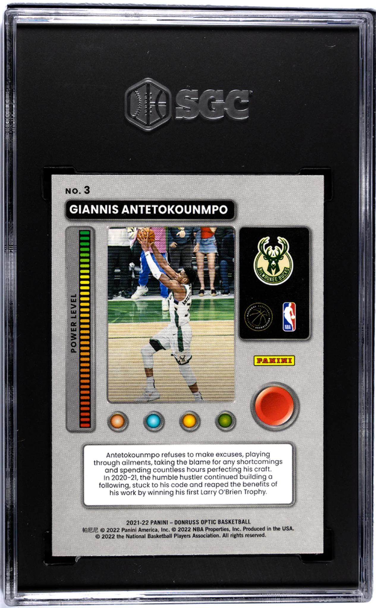 2021-22 Donruss Optic #3 Giannis Antetokounmpo T-Minus 3, 2, 1 SGC 10 - Image 2