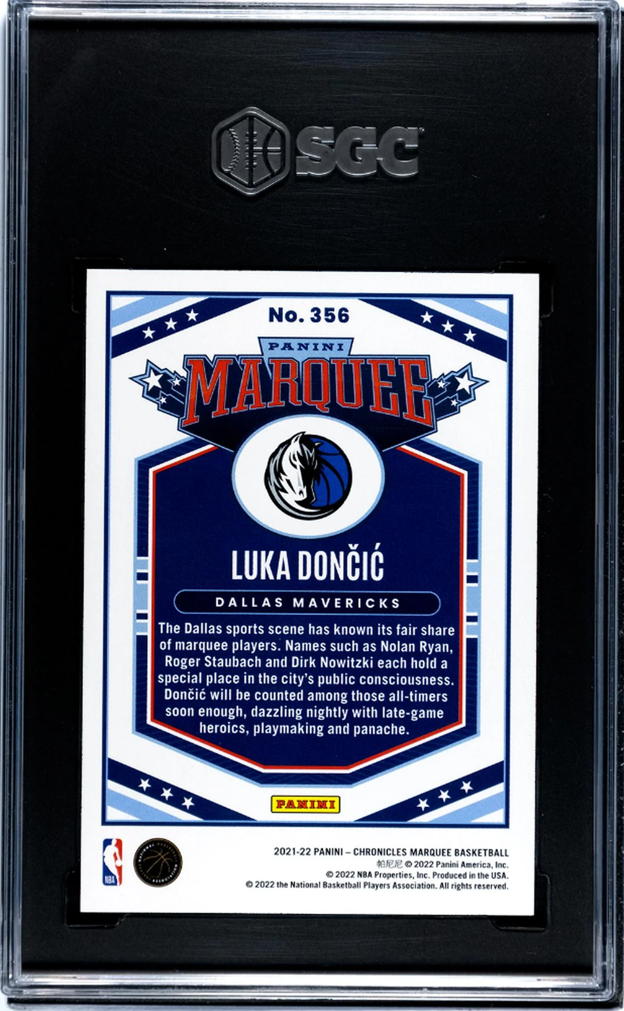 2021-22 Panini Chronicles #356 Luka Doncic Marquee Bronze SGC 9.5 - Image 2