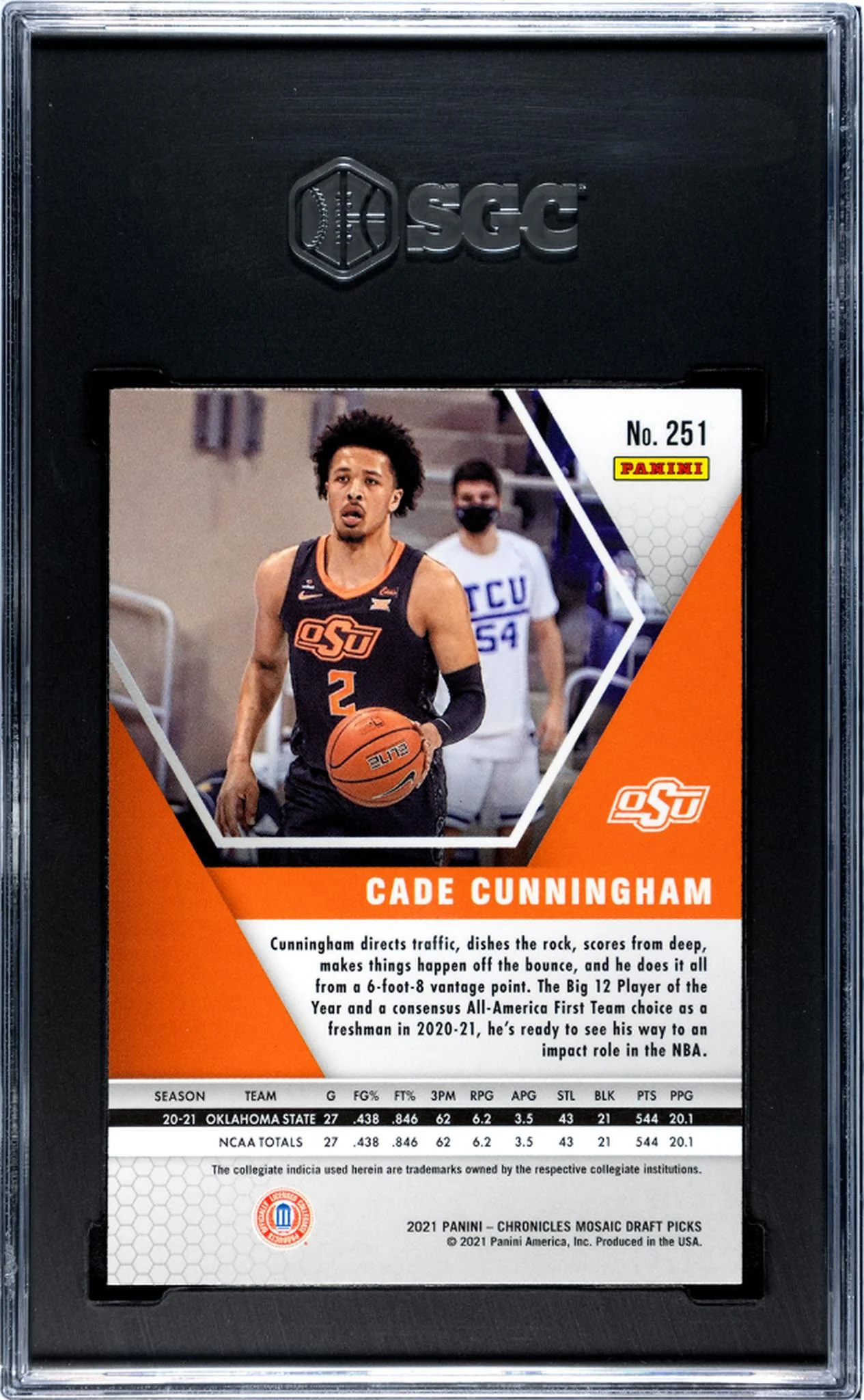 2021-22 Panini Chronicles Mosaic Cade Cunningham #251 RC SGC 8.5 - Image 2