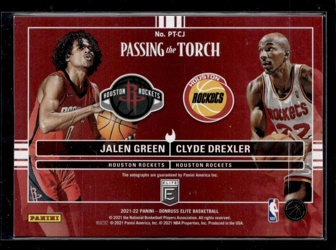 2021-22 Panini Donruss Elite Passing the Torch Jalen Green Clyde Drexler #PT-CJ Auto /49 - Image 2