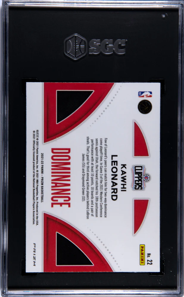 2021-22 Panini Prizm Dominance Silver Kawhi Leonard #22 SGC 9.5 - Image 2