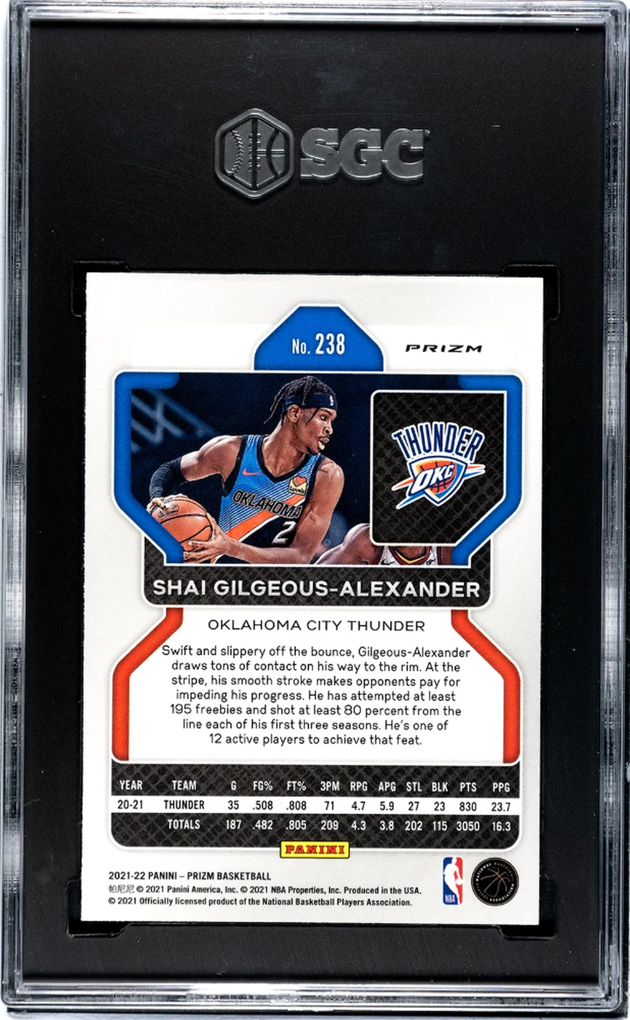 2021-22 Panini Prizm #238 Shai Gilgeous-Alexander Silver Prizm SGC 10 - Image 2