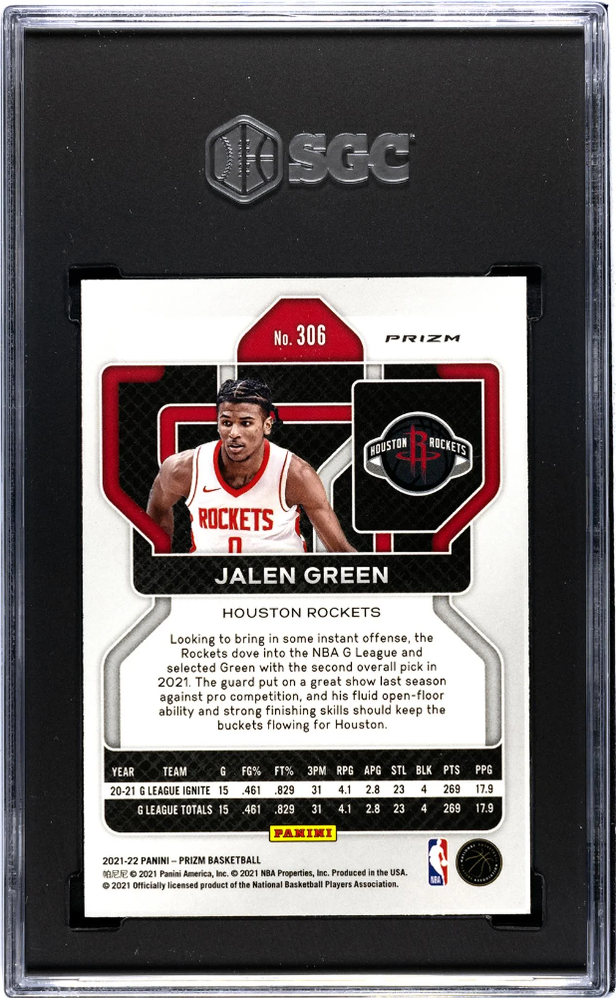 2021-22 Panini Prizm #306 Jalen Green Red/White/Blue Prizm SGC 9.5 - Image 2