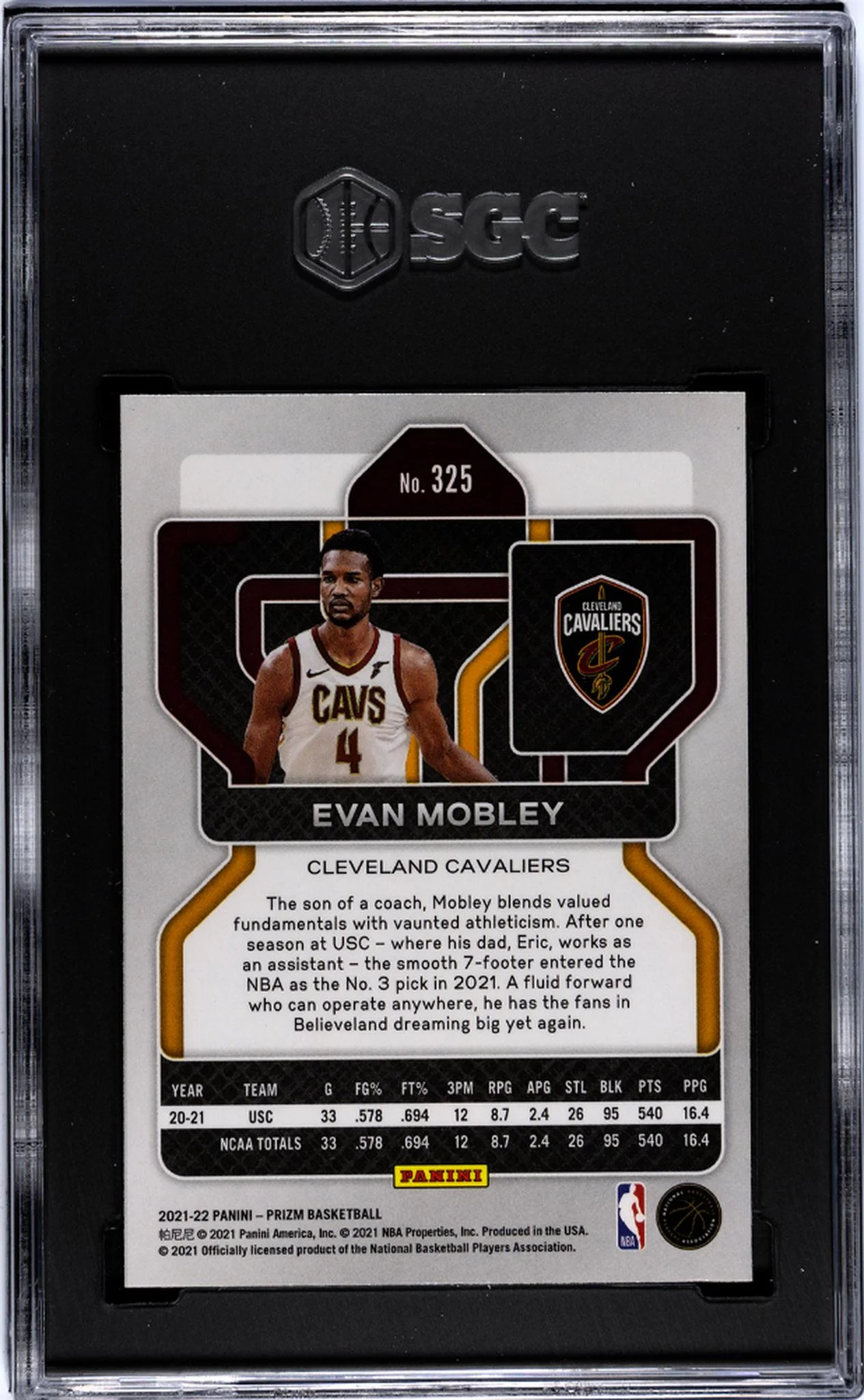 2021-22 Panini Prizm Evan Mobley #325 RC SGC 9.5 - Image 2