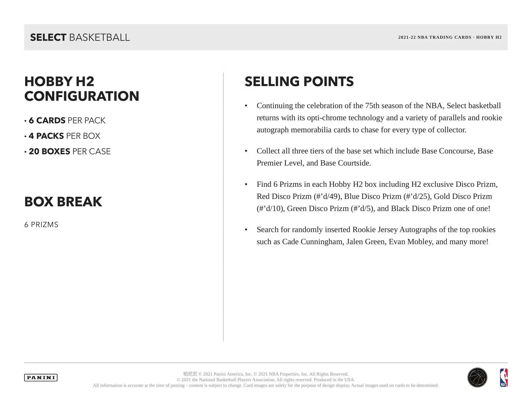 2021-22 Panini Select Basketball H2 hobby box - Image 7