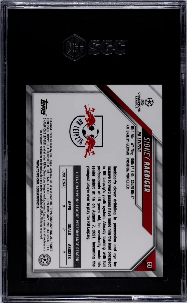 2021-22 Topps Chrome Sapphire Ucl #60 Sidney Raebiger SGC 9.5 - Image 2
