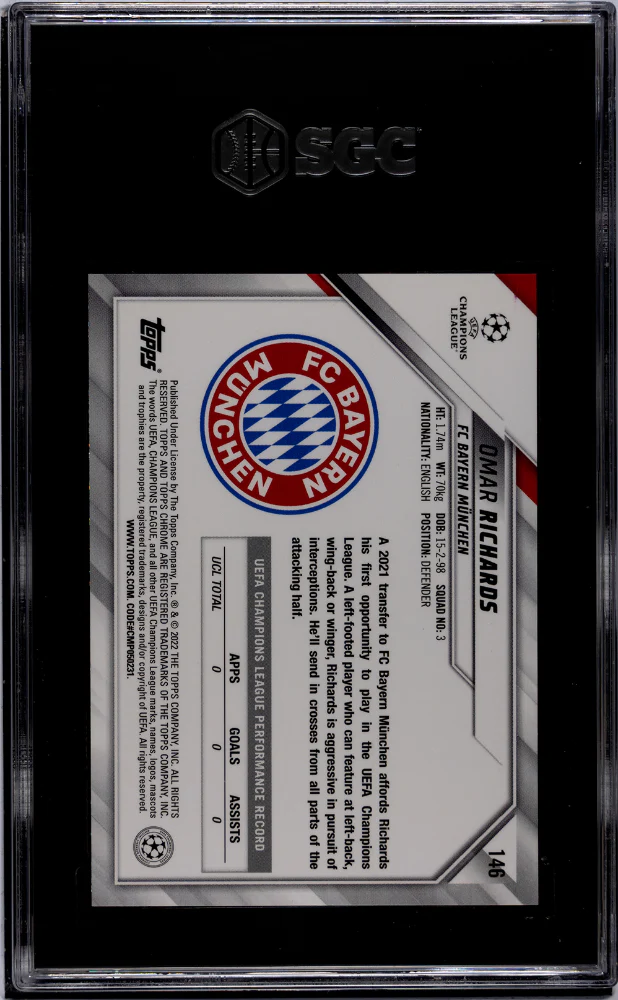 2021-22 Topps Chrome Ucl #146 Omar Richards Speckle Refractor SGC 10 - Image 2