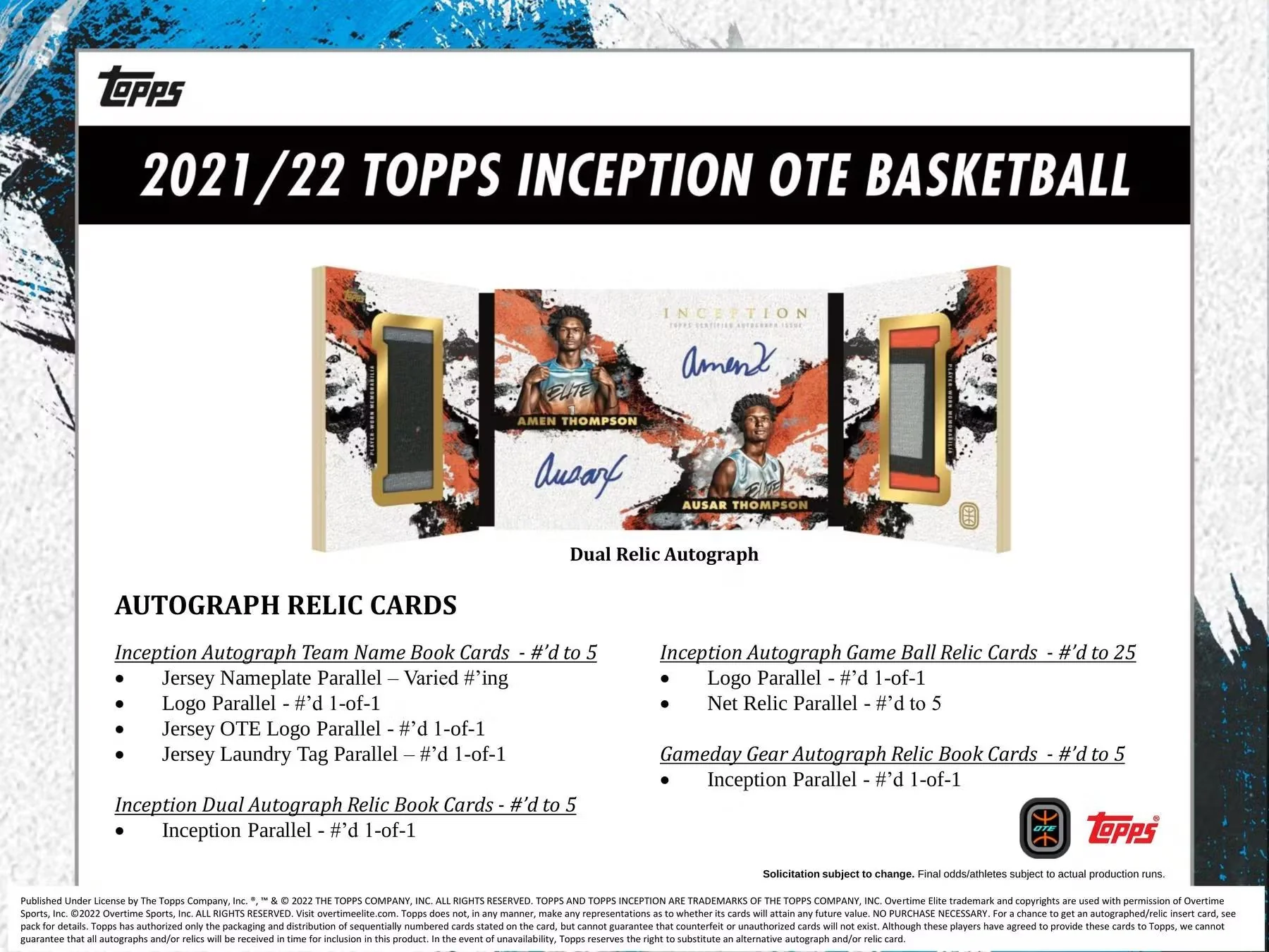 2021-22 Topps Inception Overtime Elite Basketball Hobby Box - Image 9