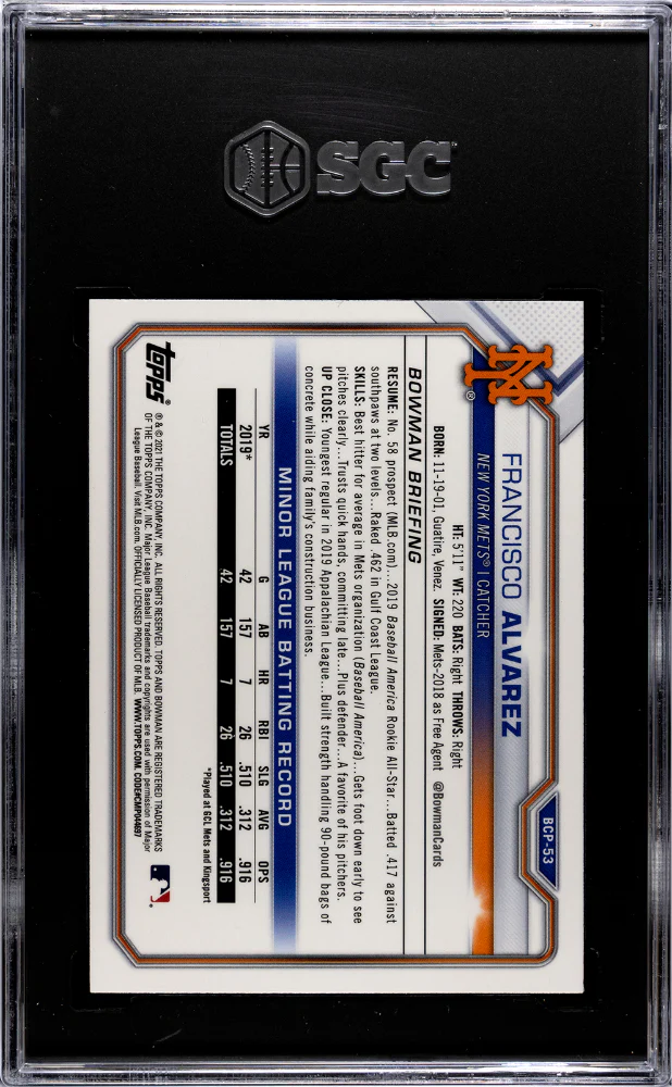 2021 Bowman Chrome Mega Box #BCP-53 Francisco Alvarez SGC 10 - Image 2