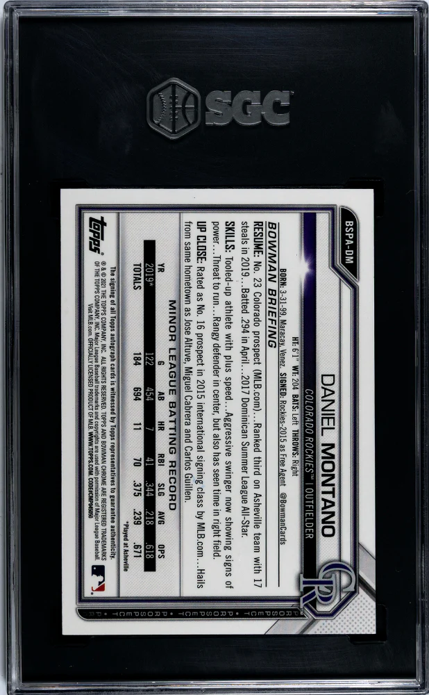2021 Bowman Chrome Sapphire #BSPA-DM Daniel Montano Prospect Auto. Aqua Refractor 35 SGC 9.5 - Image 2