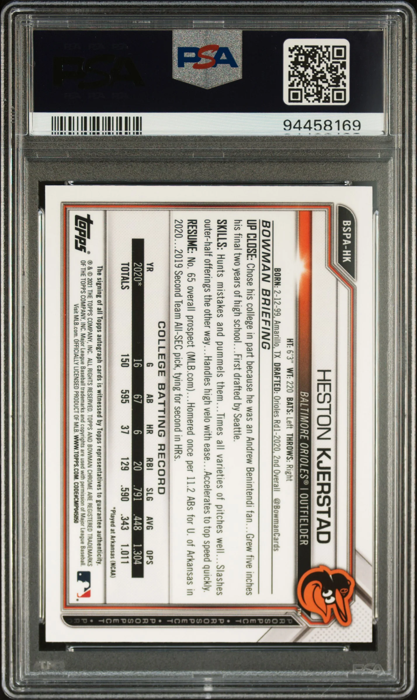 2021 Bowman Chrome Sapphire Aqua Heston Kjerstad #BSPAHK Auto /99 PSA 10 - Image 2