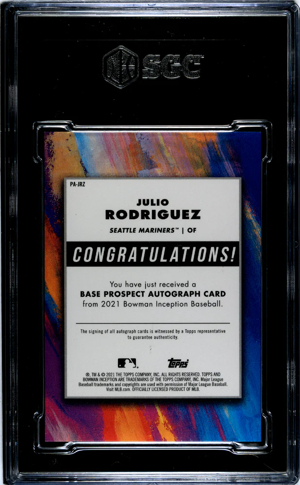 2021 Bowman Inception Fuchsia Julio Rodriguez #PA-JRZ Auto /75 SGC 10 Auto 10 - Image 2