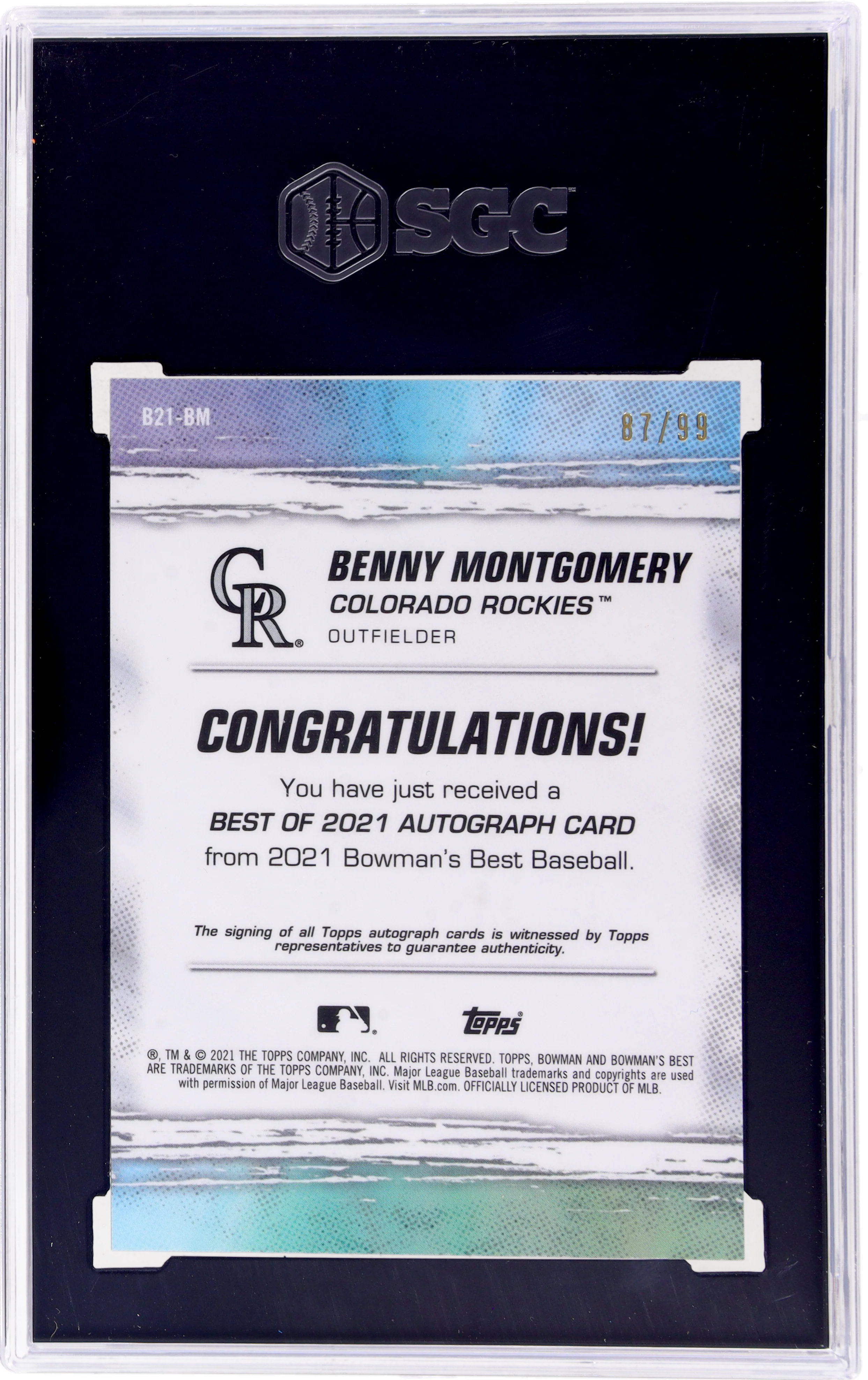 2021 Bowman's Best Best of '21 Benny Montgomery #B21-BM /99 Auto SGC 10 - Image 2
