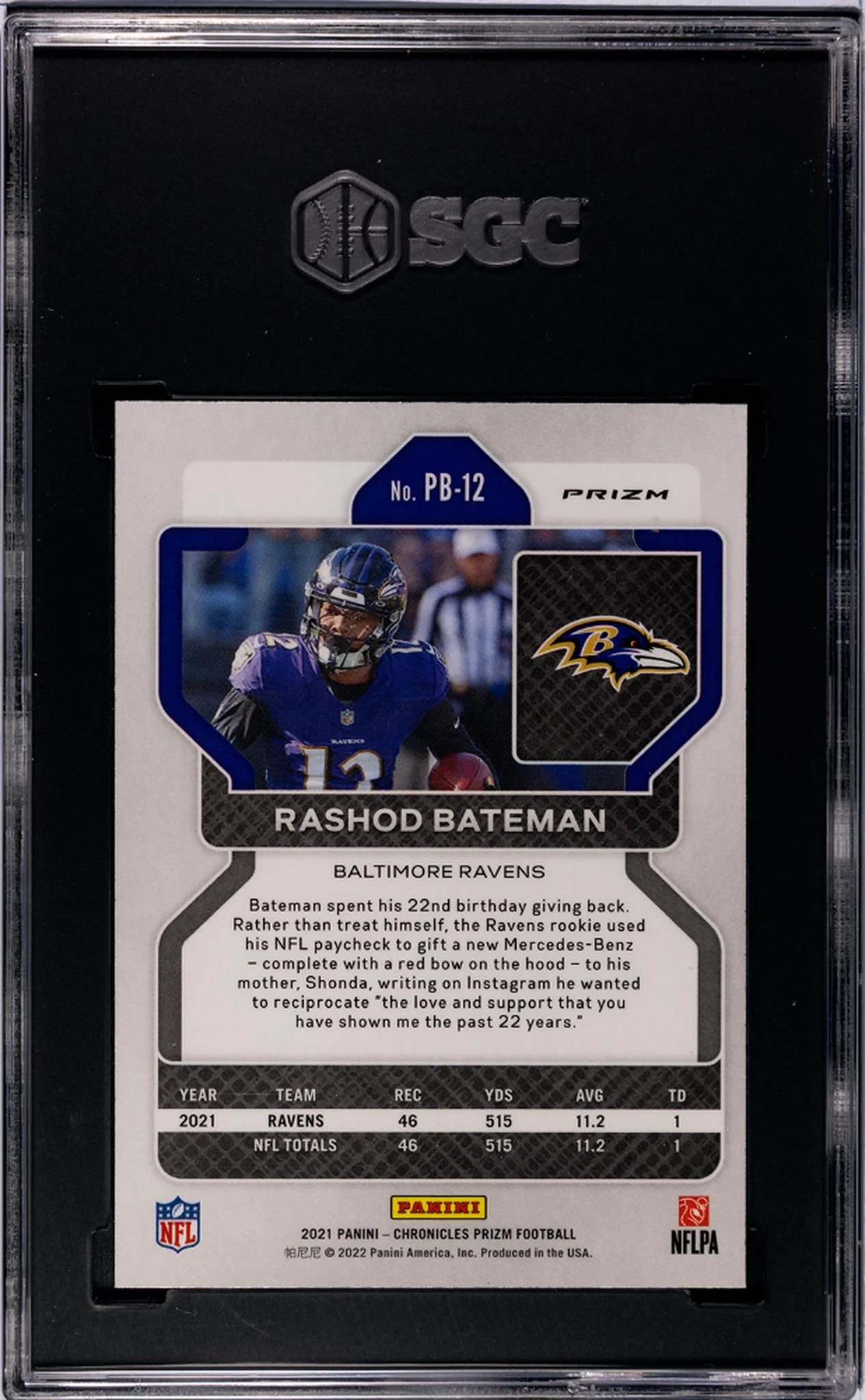 2021 Chronicles #PB-12 Rashod Bateman Prizm Black SGC 9 - Image 2