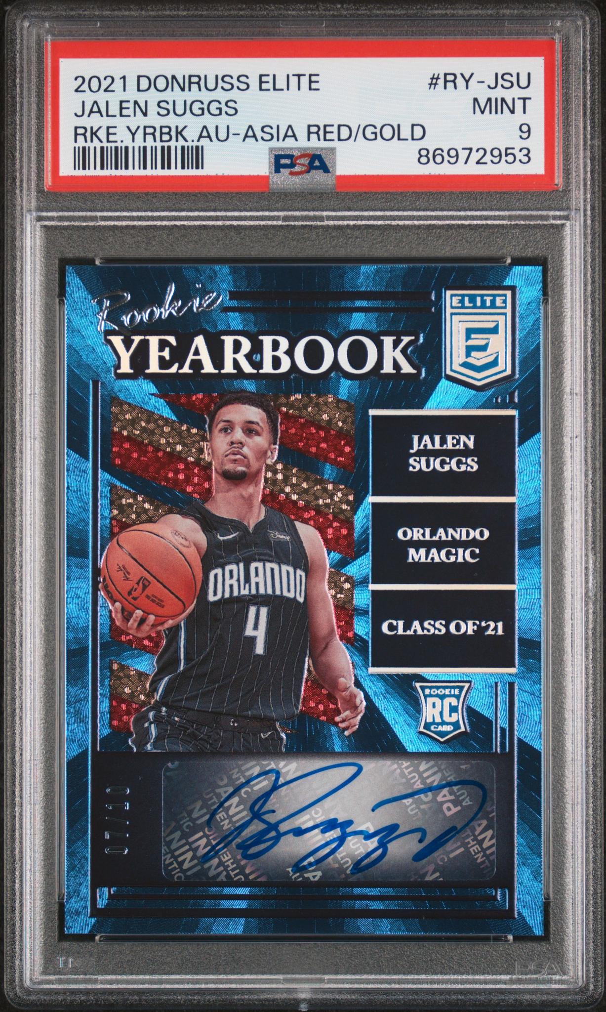 2021 Panini Donruss Elite Rookie Yearbook Autographs Asia Red & Gold Jalen Suggs #RY-JSU PSA 9