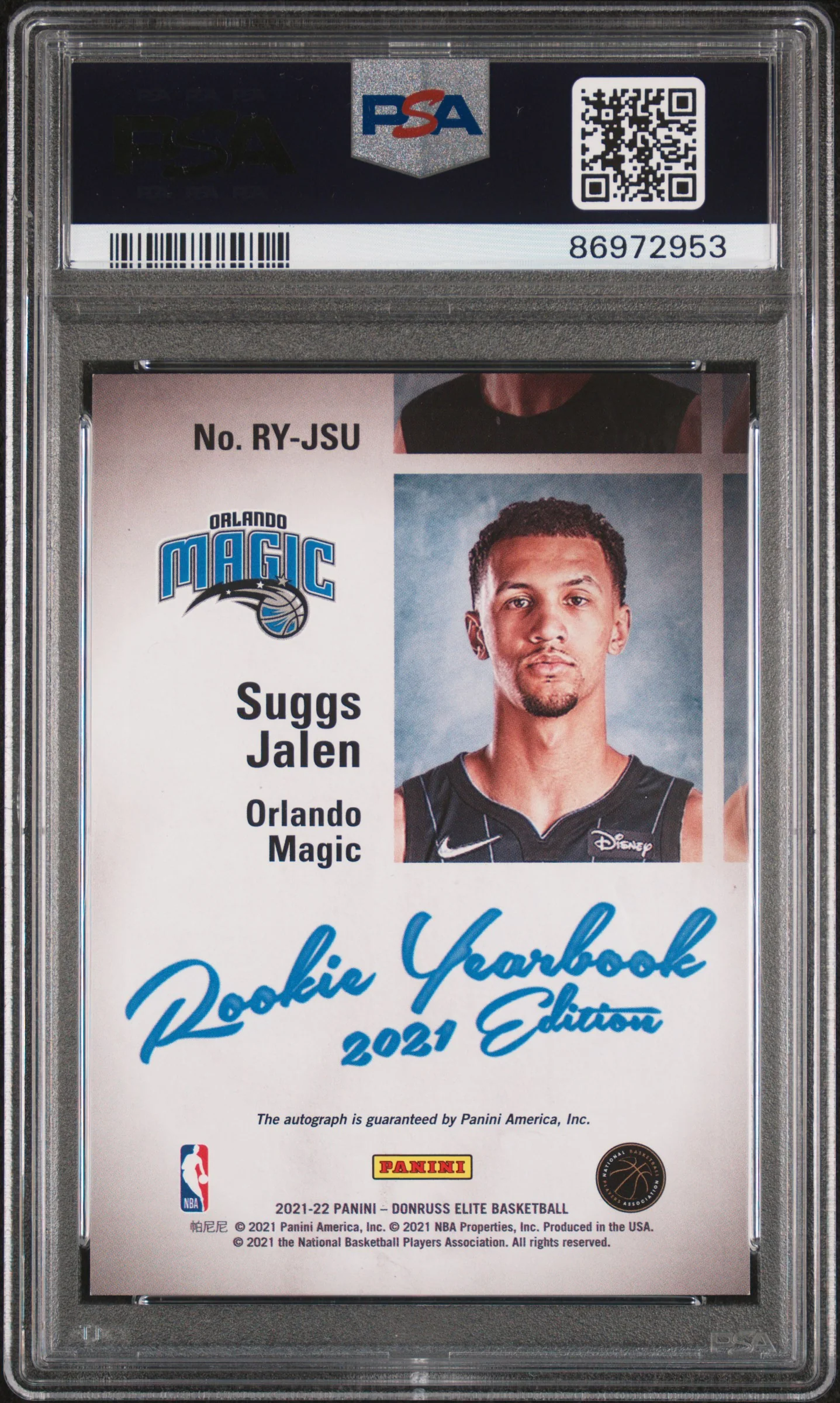 2021 Panini Donruss Elite Rookie Yearbook Autographs Asia Red & Gold Jalen Suggs #RY-JSU PSA 9 - Image 2
