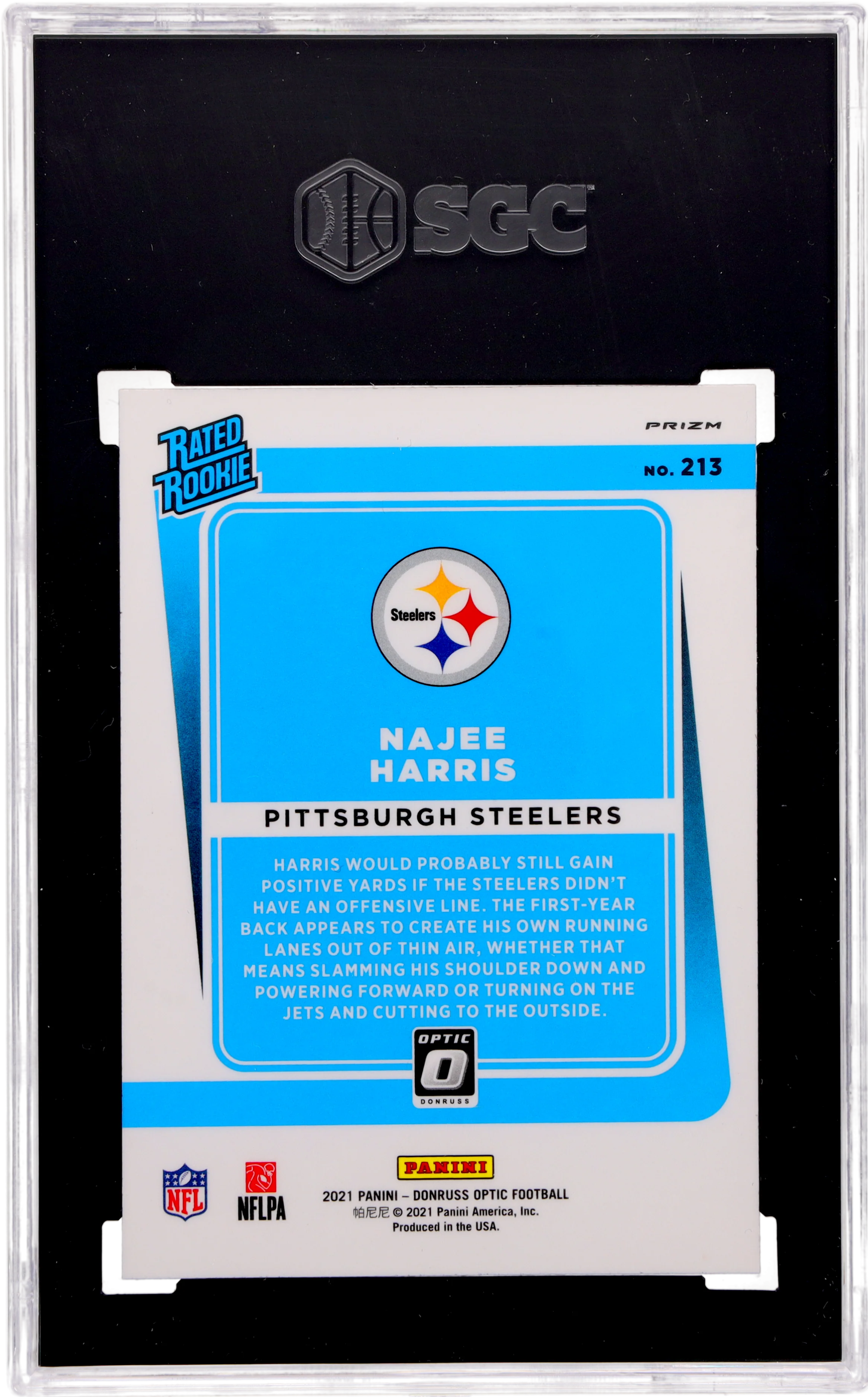 2021 Donruss Optic Holo Prizm Najee Harris #213 RC SGC 9.5 - Image 2
