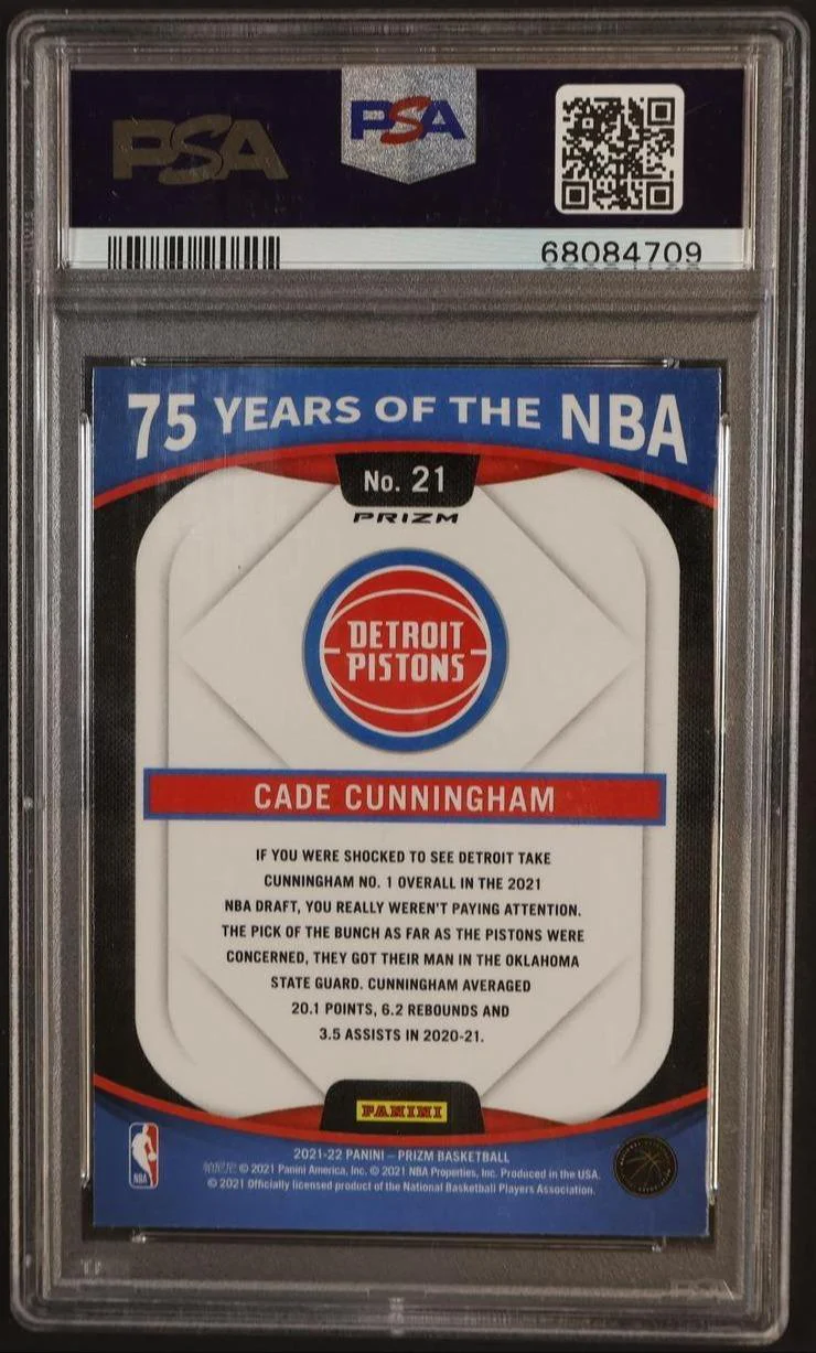 2021 Donruss Optic 75 Years of the NBA Cade Cunningham #21 PSA 10 - Image 2
